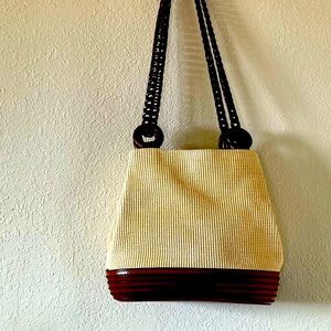 I. Magnum Vintage Leather/Wood/Fabric Bucket Bag